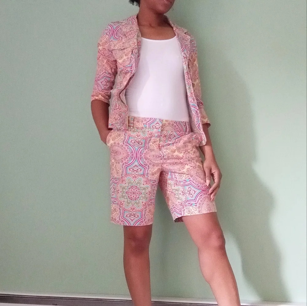 Women's charter club two-piece Paisley Blazer and short set - Picture 2 of 15